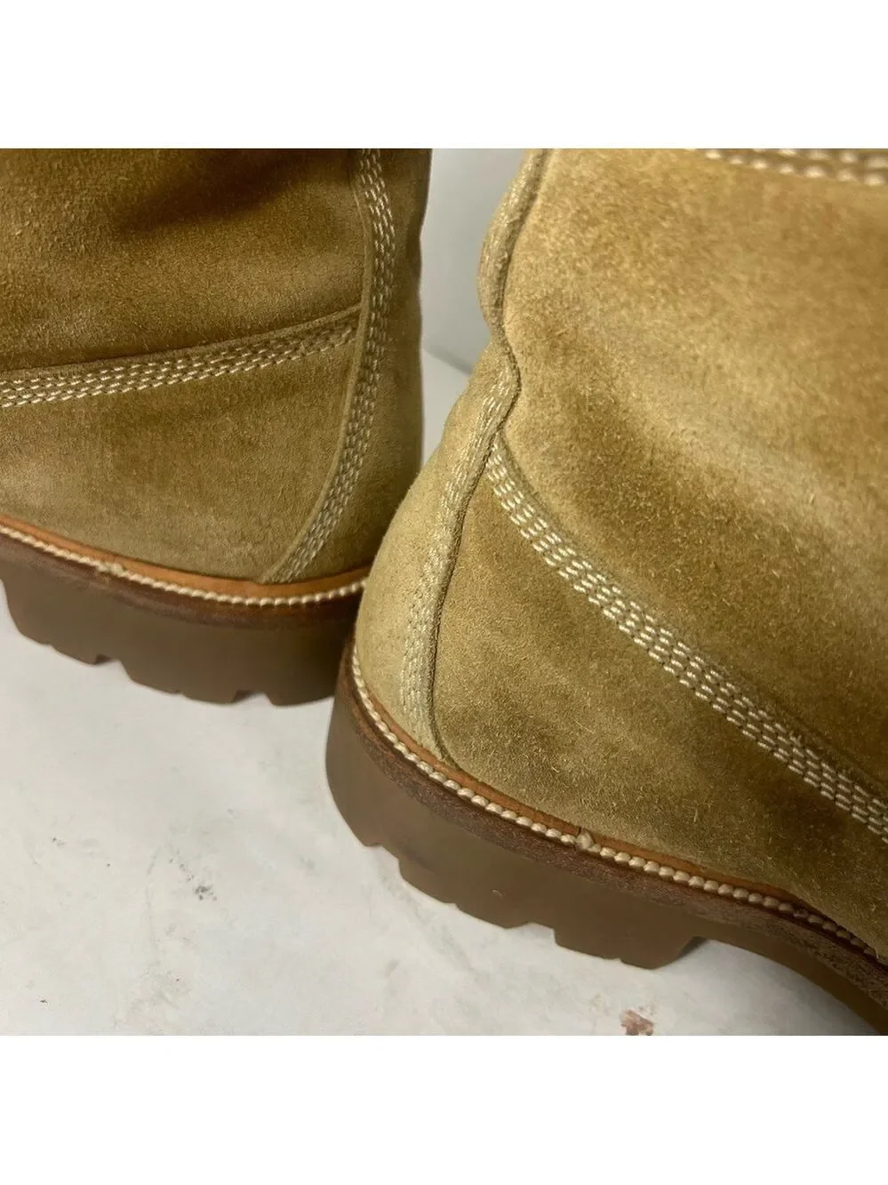 GUCCI Men’s Leather Suede Timberland Style Boots Logo Beige Lace Up 9.5D